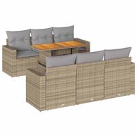 7-delige Loungeset met kussens poly rattan beige - thumbnail