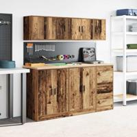 Garage wandkast bewerkt hout oud hout - thumbnail