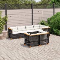 7-delige Loungeset met kussens poly rattan zwart - thumbnail