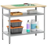 VidaXL Werktafel met plank grijs 100 x 55 x 85 cm gepoedercoat staal - thumbnail