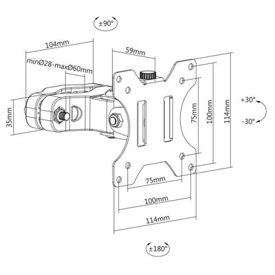 Monitorsteun voor buis/post 28-60mm Maclean, 17-32'', max. 8kg, MC-983