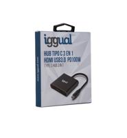 iggual - 3 in 1 type C Hub - incl. USB 3.0 tot 5 Gbit/s, HDMI en type C PD tot 100 W - Compatibel met Mac OS, Windows, Linux - thumbnail
