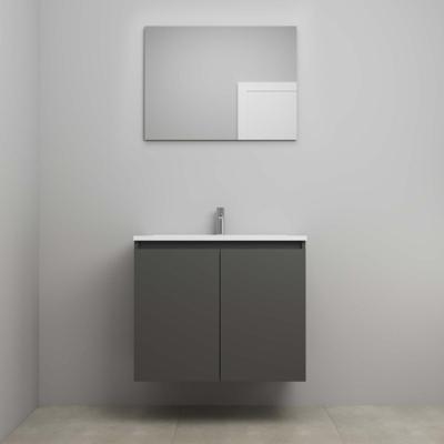 On-Line Badkamermeubelset - 80 cm - Voorgemonteerd - Greeploos 2 Deuren - Acryl Wastafel - 1 Kraangat - Spiegel - Mat Antraciet