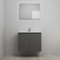 On-Line Badkamermeubelset - 80 cm - Voorgemonteerd - Greeploos 2 Deuren - Acryl Wastafel - 1 Kraangat - Spiegel - Mat Antraciet - thumbnail