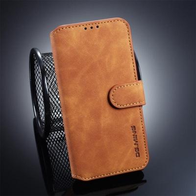 Dg. MING retro olie kant horizontale flip case voor Galaxy S10 E met houder & kaartsleuven & portemonnee (bruin)