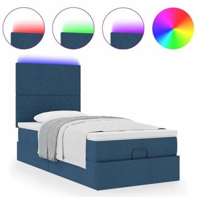 Ottoman bed met matras en LED's 80x200cm stof blauw