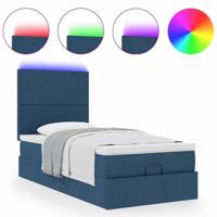 Ottoman bed met matras en LED's 80x200cm stof blauw - thumbnail
