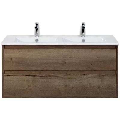 Porto Badmeubelset 120 cm - 2 Laden Tabacco - Keramische Wastafel Wit Slim