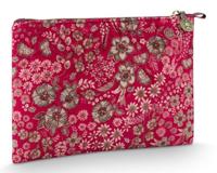 Pip Studio Pip Studio Charly Cosmetic Flat Pouch Medium Quilted Daisy Dreams Red 24x1x15.5cm - thumbnail