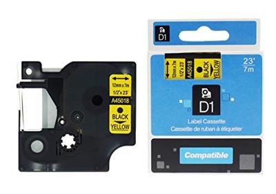 Rillprint compatible D1 tape voor Dymo 45018, 12 mm, zwart op geel