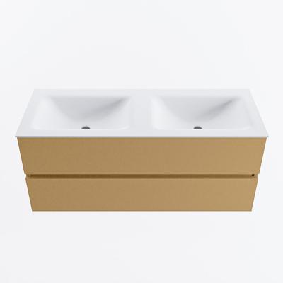 MONDIAZ VICA 120cm badmeubel onderkast Oro 2 lades. Wastafel CLOUD dubbel zonder kraangat, kleur Talc.