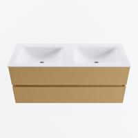 MONDIAZ VICA 120cm badmeubel onderkast Oro 2 lades. Wastafel CLOUD dubbel zonder kraangat, kleur Talc. - thumbnail