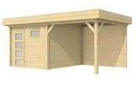 Woodvision Tapuit blokhut 300x300 cm + overkapping 400 cm vuren blank- Plat dak- Onbehandeld vurenhout- Woodvision - thumbnail