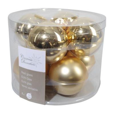Decoris kerstballen Glas 8st licht goud 7cm