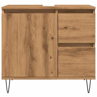 Badkamerkast 65x33x60 cm bewerkt hout artisanaal eikenkleurig