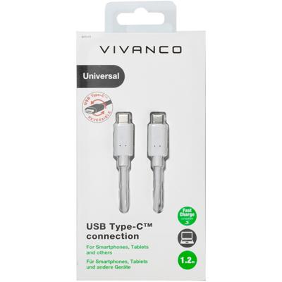 Vivanco 37561 USB-kabel USB 2.0 USB-C stekker, USB-C stekker 1.20 m Wit Universeel