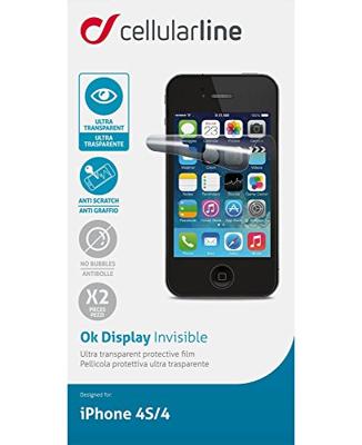 Cellular Line SPIPHONE4 displaybeschermfolie incl. reinigingsdoekje voor Apple iPhone 4/4S (dubbelverpakking)