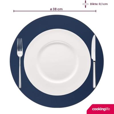 Cookinglife Placemats - Dubbelzijdig - Vegan leer - Grijs / Blauw ø 38 cm - 6 Stuks
