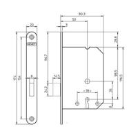 Nemef kastslot - sleutelgat 55 mm - doornmaat 50 mm - 1256/5 messing - thumbnail