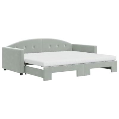 Slaapbank onderschuifbed matrassen 100x200cm fluweel lichtgrijs