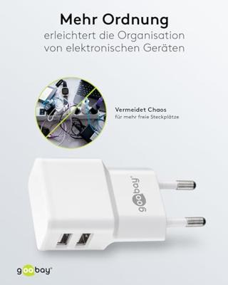 USB-A-adapter - USB-A-lader - 2 poorts - 2400mA - 12W - Wit - thumbnail