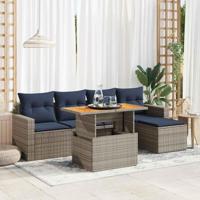 6-delige Loungeset met kussens poly rattan grijs - thumbnail