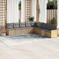 9-delige Loungeset met kussens poly rattan beige - thumbnail