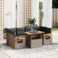 7-delige Loungeset met kussens poly rattan grijs - thumbnail