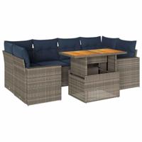 7-delige Loungeset met kussens poly rattan grijs - thumbnail