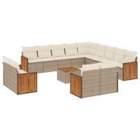 13-delige Loungeset met kussens poly rattan beige - thumbnail