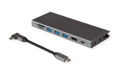 VALUE USB Type C Docking Station, HDMI 4K60 , 4x US3.2Gen1 (1x C + 3x A), 1x PD, 1x SD/TF, 1x RJ45, 1x 3.5mm