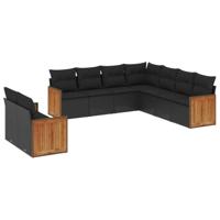 9-delige Loungeset met kussens poly rattan zwart - thumbnail