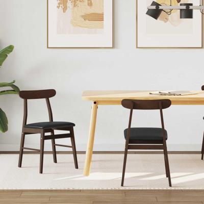 Eetkamerstoel 2 pcs Lichtbruin en Zwart Massief Rubberhout