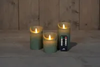 Anna&apos;s Collection LED kaars flame effect rustiek set 7.5 cm jade groen 3 stuks - thumbnail