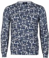 R2 Amsterdam Heren Trui Grijs Met Blauwe Print Crew Neck - thumbnail