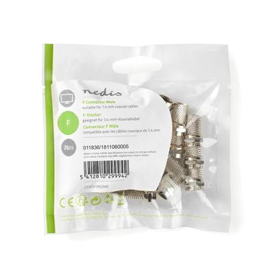 Nedis F-Connector | Male | Twist-On | 7.4 mm | Zilver | 25 Stuks | 1 stuks - CSVC41902ME CSVC41902ME Nedis F-Connector | Male | Twist-On | 7.4 mm | Zilver | 25 Stuks | 1 stuks - CSVC41902ME CSVC41902ME