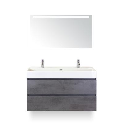 Maxx XL Badmeubelset 120 cm - Beton Antraciet - Wastafel Kube Enkel 2 kraangaten - met Sence Spiegel