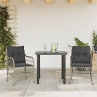 3-delige Bistroset met kussens poly rattan lichtgrijs - thumbnail