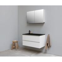 On-Line Badkamermeubelset - 100 cm - Voorgemonteerd - Ladestructuur - Acryl Wastafel - zonder Kraangat - Spiegelkast - Hoogglans Wit - thumbnail
