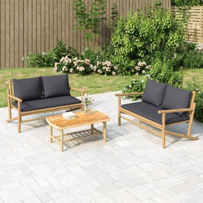 2-delige Loungeset met kussens bamboe donkergrijs 2-delige Loungeset met kussens bamboe donkergrijs
