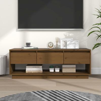Tv-meubel 110,5x34x40 cm massief grenenhout honingbruin