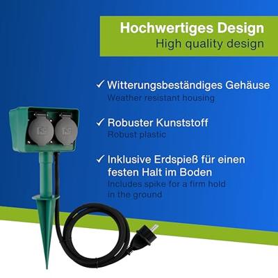 REV 0595009555 Buitenstopcontact 4-voudig Zwart, Groen Met grondspies - thumbnail