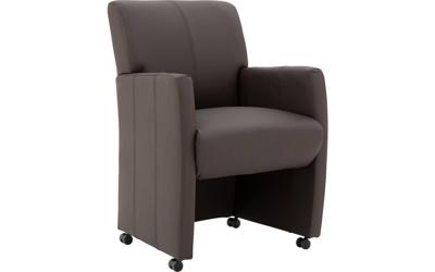 Goossens Eetkamerstoel Alex bruin leer met armleuning en met wielen, stijlvol landelijk