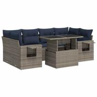 7-delige Loungeset met kussens poly rattan acacia zwart - thumbnail