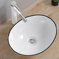 Opbouw Waskom Boss & Wessing Queen 40x33x15 cm Glanzend Wit met Zwarte Lijn Aqua Splash - thumbnail