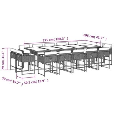 15-delige Tuinset met kussens poly rattan zwart