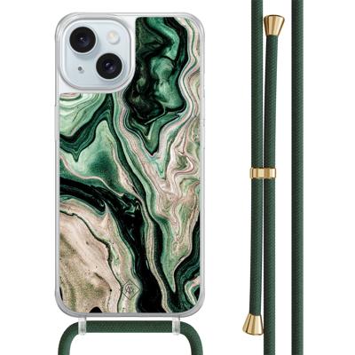 iPhone 15 hoesje met groen koord - Green waves