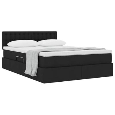 Opbergbed met matras met matras Zwart 140 x 190 cm Bewerkt hout Opbergbed met matras met matras Zwart 140 x 190 cm Bewerkt hout