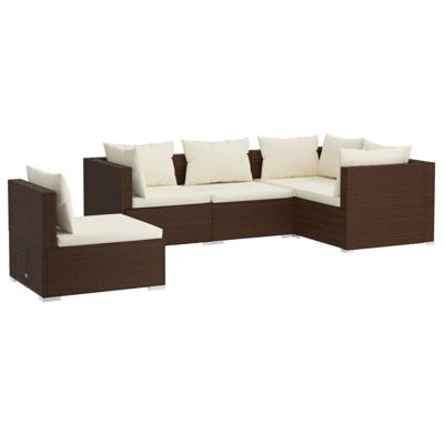 5-delige Loungeset met kussens poly rattan bruin