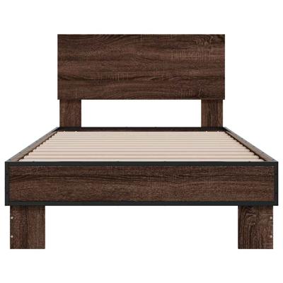Bedframe bewerkt hout metaal bruin eikenkleur 140x200 cm